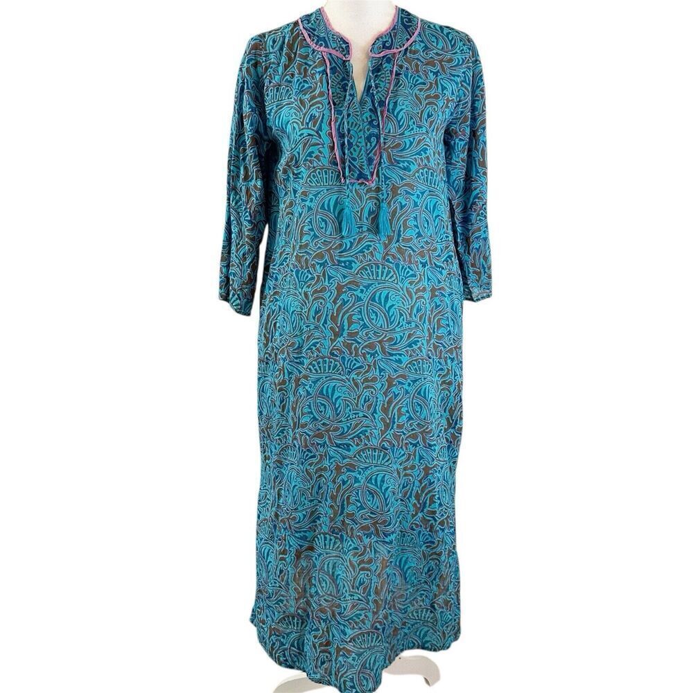 Cleobella‎ Womens Midi Dress Size XS Kaftan Printed Tassel Neck Boho Festival